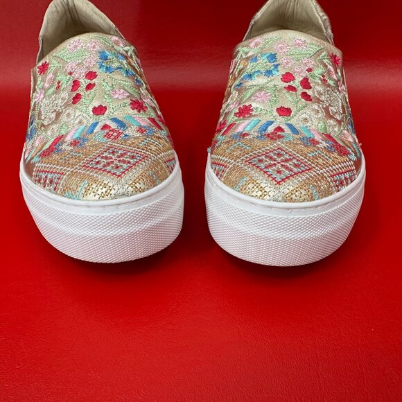 Johnny Was Embroidered Gold VInny Morraco Slip On Loafer Sneakers Shoes 39 US 9 - Picture 4 of 10